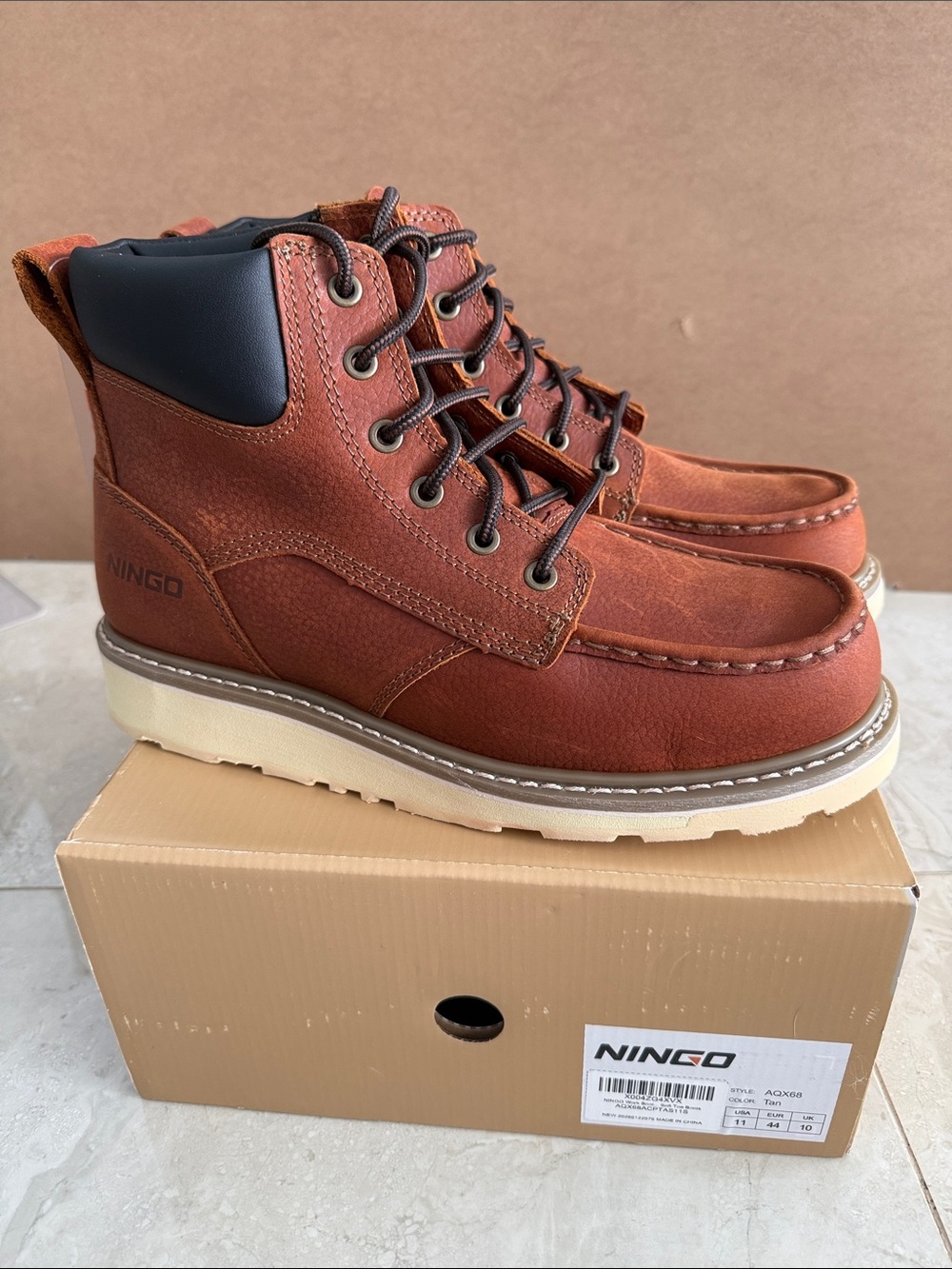 NINGO Soft Toe Full-Grain Leather Brown Moc Toe Work Boots EH Rated 11 NEW!
